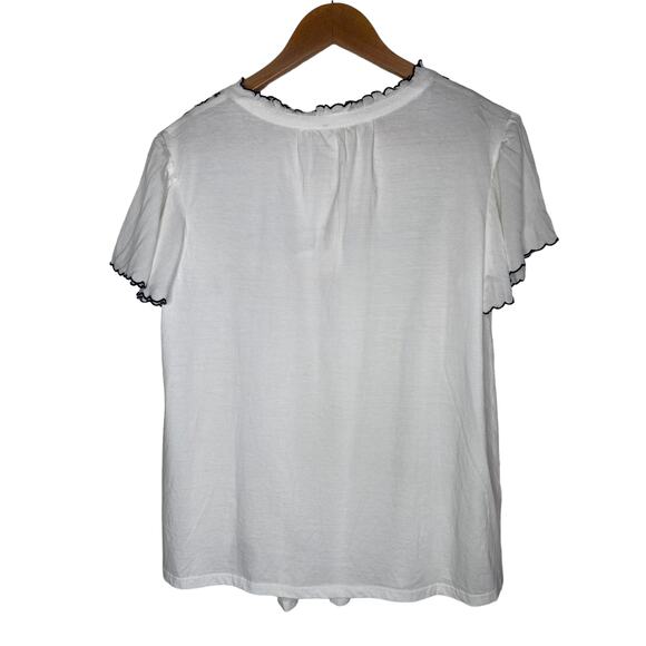 Style & Co White top with black embroidery M peasant top - Picture 2 of 5